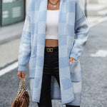Plaid Dropped Shoulder Cardigan with Pocket