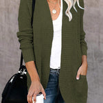 Long Sleeve Open Front Cardigans Curved Fly Pocket Sweater Outwear