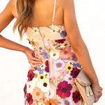 Dream World Floral Applique Adjustable Straps Mini Dress
