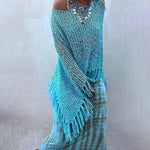 Nadorine Women's Dolman Sleeve Fringe Knit Sweater Pullover Cape Shawl Blouse