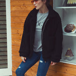 Fleece Fuzzy Faux Zipper Coats Casual Lapel Outwear