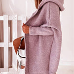 Hooded Batwing Knit Sweater with Soft and Loose Fit, Back Panel Patchwork