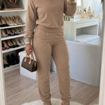 2 Pieces Outfit High Neck Half Zip Drop Shoulder Top and Drawstring Elastic Waist Slim Fit Jogger Pants Set Casual Tracksuit
