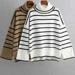 Striped Sweater Casual Turtleneck Knit Pullover Jumper Tops