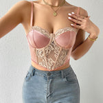 Thin Cup Lace Colorblock Bra Set Shaped Push Up Underwear Set