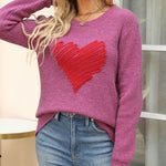 Nadorine Casual Heart Round Neck Pullovers Long Sleeve Sweaters