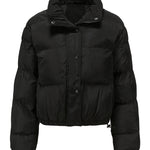 Short Puffer Jacket Stands Up Button Zipper Outerwear