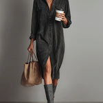 Béatrice | Midi Dress in Corduroy with Pockets and Single Button Closure