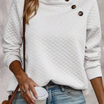 Solid Color Plaid Turtleneck Button Casual Sweatshirt