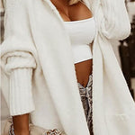 Hoodie Open Front Cardigan Sweaters Solid Color Chunky Long Sweater Coats