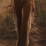 Vintage Western Brown Fringe Flared Jeans