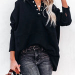 Solid Color V-neck Irregular Hooded Sweatershirt