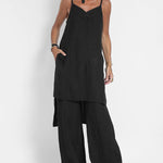 Women Casual Long Vest and Wide Leg Pants Two Pieces Set Suits