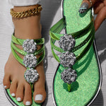 Rhinestone Floral Pattern Hollow Out Flip Flops Slippers