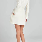 Girly and Glamorous Tweed Fabric Pearl Trim Long Slit Sleeve Pocketed Mini Dress