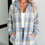 Women's Two-Way Reversible Corduroy Plaid Shacket Button Down Long Sleeve Shirt Jacket