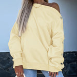 Skew Neck Buttoned Sweatshirt Casual Long Sleeve Pullover Tops Outfits