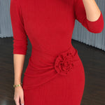 Women's 3D Floral Twist Mermaid Maxi Evening Gown Elegant Three Quarters Sleeve Bodycon Party Dress