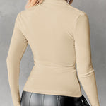 Long Sleeve Button Down Shirt Collar Neck Ruched Fitted Top