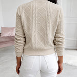 Women's Vintage Cable Knit Bomber Jacket Casual Argyle Zip Up Crop Coat with Pockets