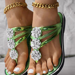 Rhinestone Floral Pattern Hollow Out Flip Flops Slippers