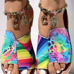 Zebra Stripe Leopard Pattern Toe Post Slippers