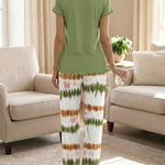 Women's Two Piece Pajama Set Faith Letter Print Short Sleeve Top and Tie Dye Straight Leg Pants Casual Lounge Set