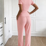 Women's 2 Piece Striped Pajama Set Short Sleeve Square Neck Crop Top and Wide Leg Pants Casual Loungewear