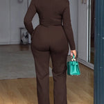 Cowl Neck Asymmetrical Textured Patchwork Cinched Waist Jumpsuit Casual Zipper Back Wide Leg Jumpsuit