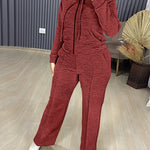 2 Pieces Outfit Long Sleeve Zip Up Drawstring Hoodie Coat and Casual Elastic Waist Seam Front Straight Leg Pants Set