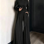 Women's 2 Piece Knit Lounge Set Long Sleeve Tie Waist Top and High Waisted Wide Leg Pants Casual Soft Sweatsuit with Pockets