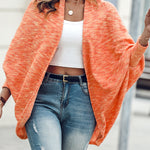 Colorful Waffle Knit Open Front Coat Batwing Long Sleeve Cardigan