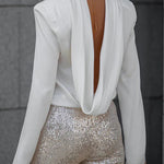 Secret of Elegance Satin Back Chain Cowl Neck Draped Blouse