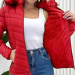 Zipper Pocket Design Shirred Fuzzy Trim Fleece Lined Hooded Puffer Jacket