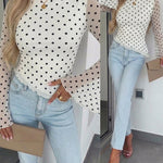 Women's Polka Dot Mesh Top Flare Long Sleeve Boat Neck Lined Asymmetric Frill Hem Blouse Vintage Party Shirt