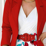 Women's 2-Piece Outfit Single-Breasted Blazer and Floral Print Shorts Set with Belt