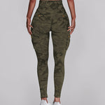 Camouflage Print High Waist Skinny Leggings with Cargo Flap Pockets Casual Pants