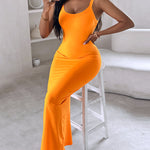 Spaghetti Strap U-Neck Casual Maxi Dress Slim Fit Cami Vacation Dress