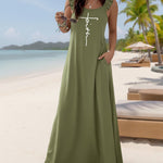 Faith Letter Print U-Neck Ruffles Straps Maxi Dress Casual Backless Loose Fit Dress