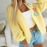 Women's 3D Floral Knit Cardigan Long Sleeve Crochet Sweater Casual Crop Coat