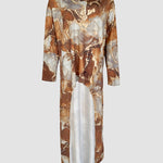 CHICME Women's Marble Print Long Sleeve Blouse Loose Fit High-Low Hem Tunic Top