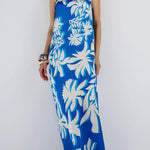 Fashion Vacation Satin Unique Print Off Shoulder Maxi Dress