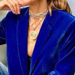 Blue Gold Velvet Lapel Blazer