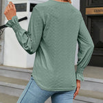 Solid Color Lace Patchwork V-Neck Loose-Fitting Long-Sleeved T-Shirt Top
