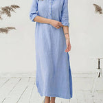 Nadorine Women's Cotton and Linen Shirt Dress Casual Long Sleeve Loose Fit Split Maxi Dresses with Pocket