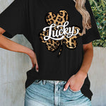 Lucky Clover Leopard Shirt Women's Casual Short-sleeved Top