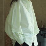 Casual Loose Puff Sleeves Solid Color Lapel Blouses