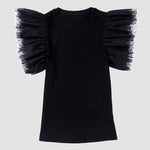 Solid Color Round Neck Pullover Slim Fit Lotus Leaf Sleeve T-shirt