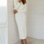 Solid Color Two Piece Set Women Sweater & Comfortable Slim Split Skirt