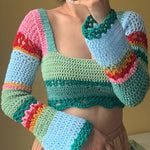 Square Neck Striped Color Block Knitted Top